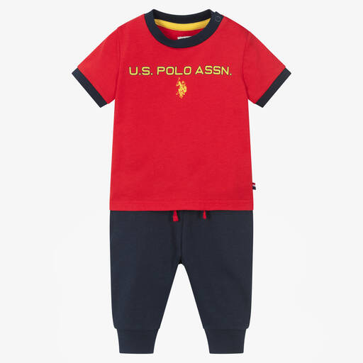 U.S. Polo Assn.-Red & Blue Baby Trouser Set | Childrensalon Outlet