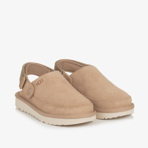 UGG-Beige Goldenstar Suede Leather Clogs | Childrensalon Outlet
