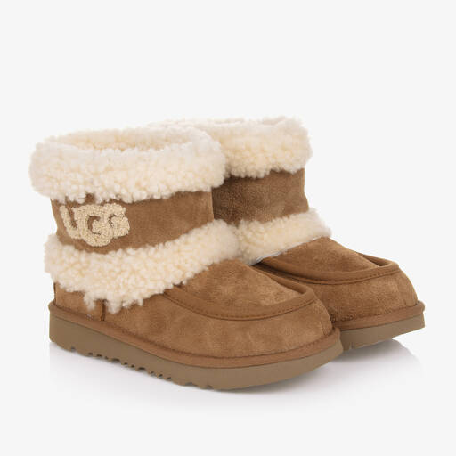 UGG-Brown Ultra Mini Fluff Suede Boots | Childrensalon Outlet