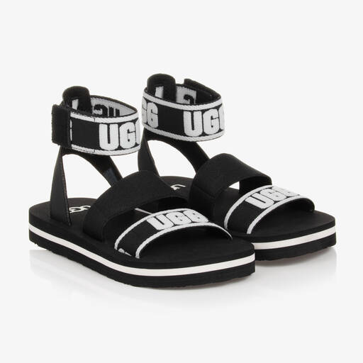 UGG-Girls Black Logo Strap Sandals | Childrensalon Outlet