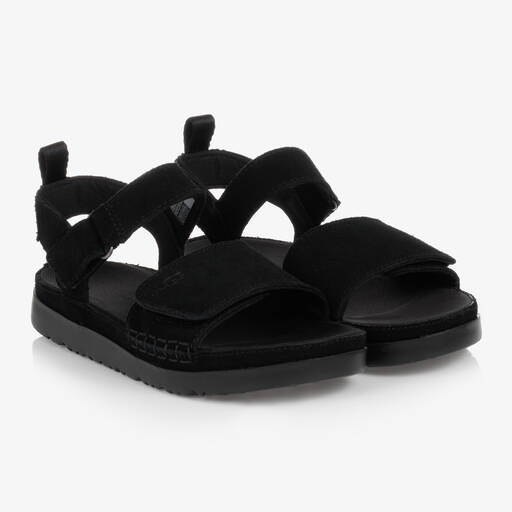 UGG-Girls Black Suede Leather Velcro Sandals | Childrensalon Outlet