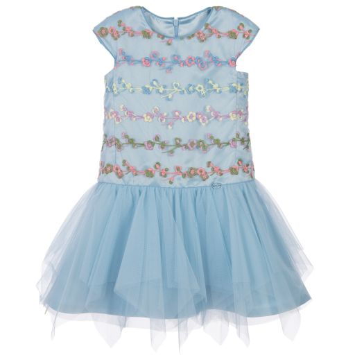 ValMax-Girls Blue Embroidered Dress | Childrensalon Outlet