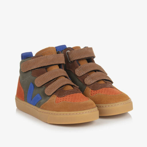VEJA-Boys Brown & Blue Suede Leather V-10 Trainers | Childrensalon Outlet