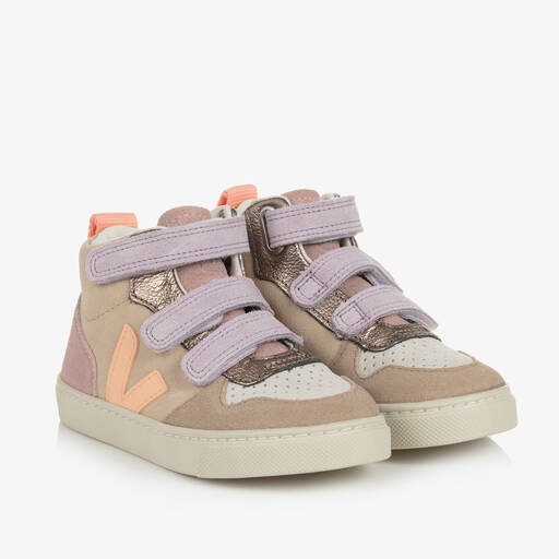 VEJA-حذاء رياضي بكاحل V-10 شامواه لون بيج للبنات | Childrensalon Outlet