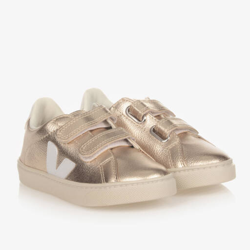 VEJA-Gold & White Leather Esplar Trainers | Childrensalon Outlet