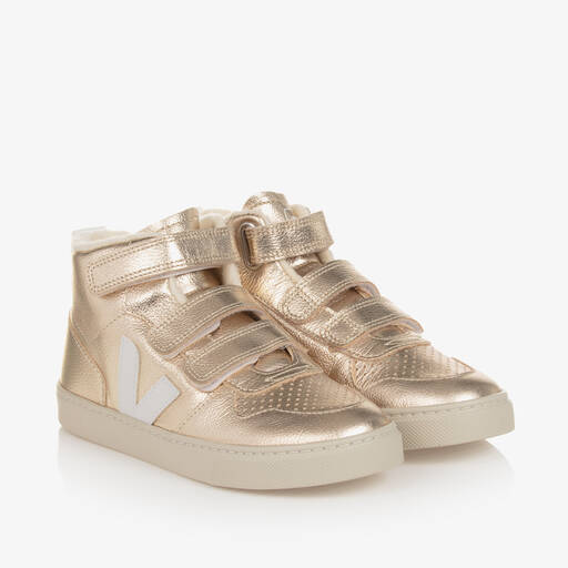 VEJA-Teen Girls Gold & White Leather V-10 Trainers | Childrensalon Outlet
