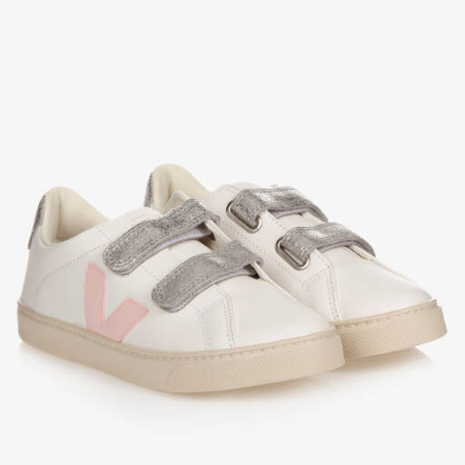 VEJA-Teen Girls White & Pink Leather Esplar Trainers | Childrensalon Outlet