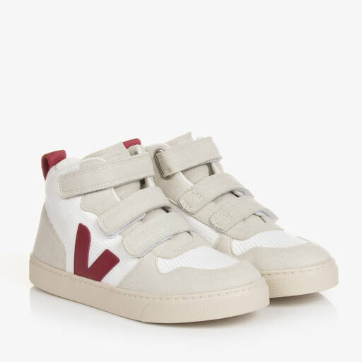 VEJA-Teen White & Red V-10 Mid Trainers | Childrensalon Outlet