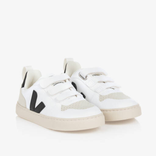 VEJA-White & Black Faux Leather V-10 Trainers | Childrensalon Outlet