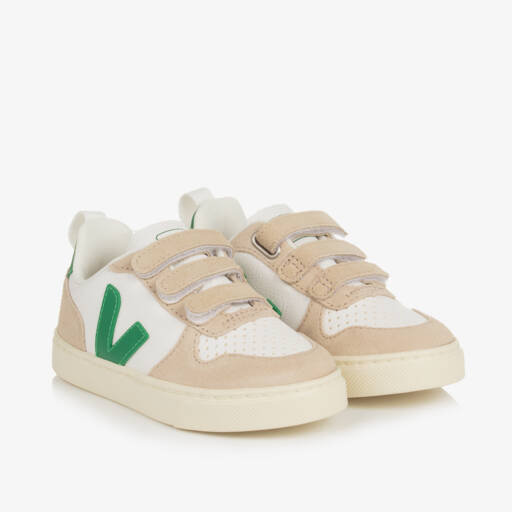VEJA-White & Green Leather V-10 Trainers | Childrensalon Outlet