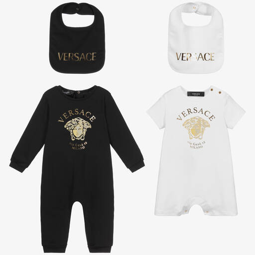 Versace-هدية طقم بيبي غرو 4 قطع قطن جيرسي لون أسود وأبيض | Childrensalon Outlet
