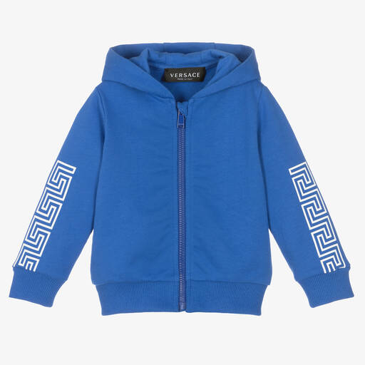 Versace-Baby Boys Blue Cotton Hooded Zip-Up Top | Childrensalon Outlet