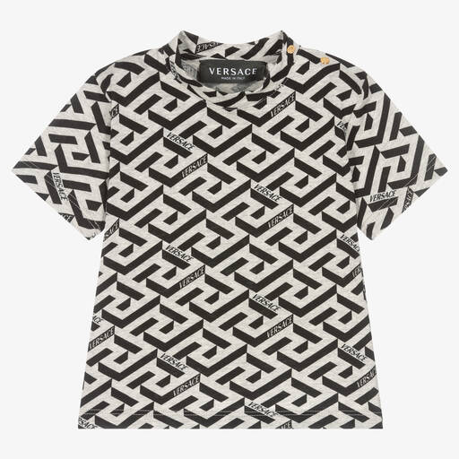 Versace-Baby Boys Grey & Black La Greca T-Shirt | Childrensalon Outlet