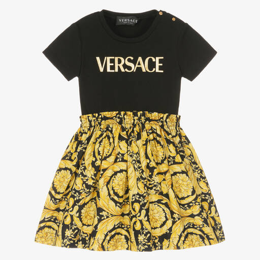 Versace-Baby Girls Black & Gold Cotton Barocco Dress | Childrensalon Outlet