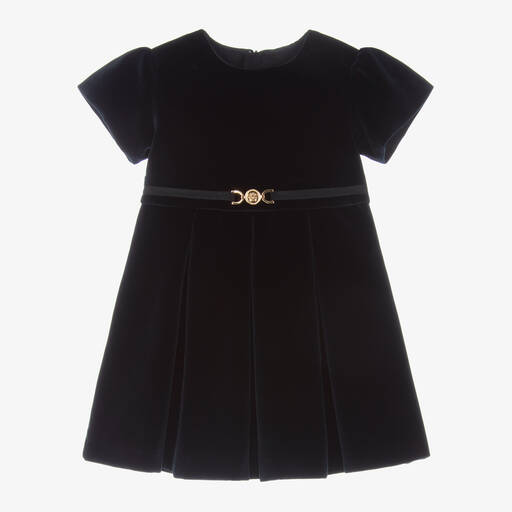 Versace-فستان أطفال بناتي قطن مخمل لون كحلي | Childrensalon Outlet