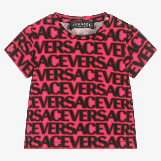Versace-Baby Girls Pink Cotton Logo T-Shirt | Childrensalon Outlet