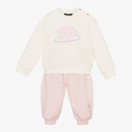 Versace-Baby Girls Pink & Ivory Cotton Trouser Set | Childrensalon Outlet