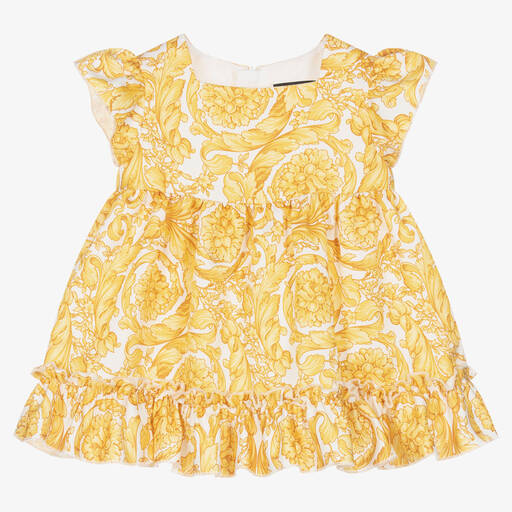 Versace-Baby Girls White & Gold Barocco Dress | Childrensalon Outlet