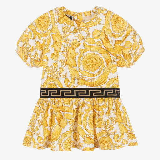 Versace-Baby Girls White & Gold Barocco Dress | Childrensalon Outlet