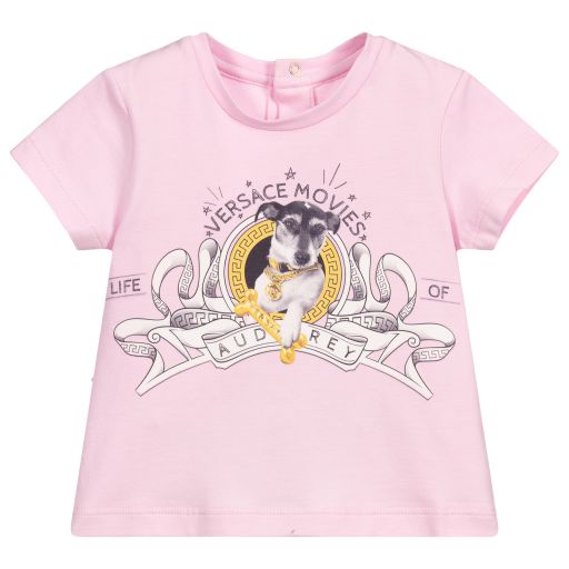 Versace-Baby Pink Cotton Dog T-Shirt | Childrensalon Outlet