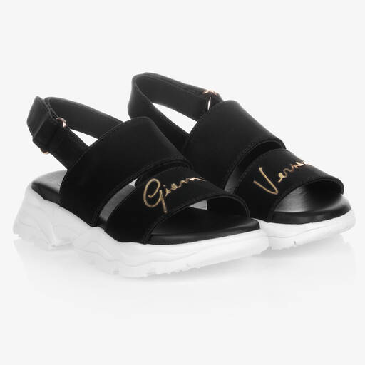 Versace-Black Chunky Logo Sandals  | Childrensalon Outlet