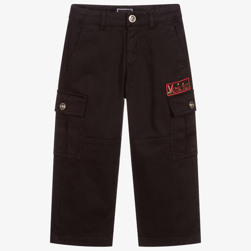 Versace-Black Cotton Cargo Trousers | Childrensalon Outlet