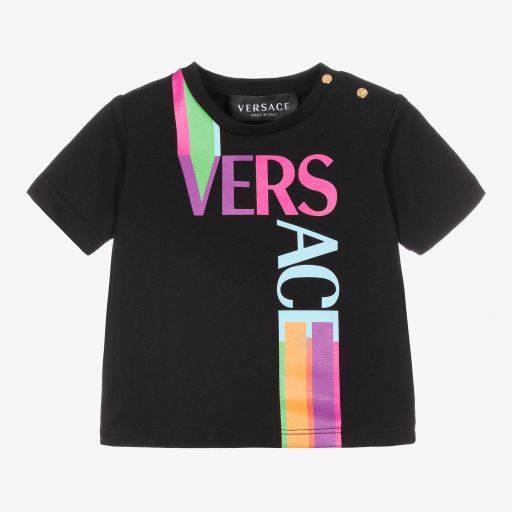 Versace-Black Cotton Logo T-Shirt | Childrensalon Outlet