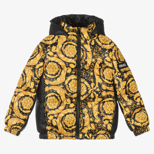 Versace-Black & Gold Barocco Down Padded Jacket | Childrensalon Outlet