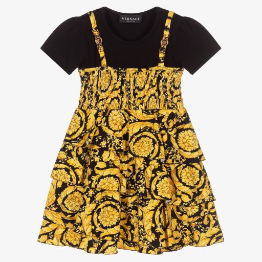 Versace-Black & Gold Barocco Dress | Childrensalon Outlet