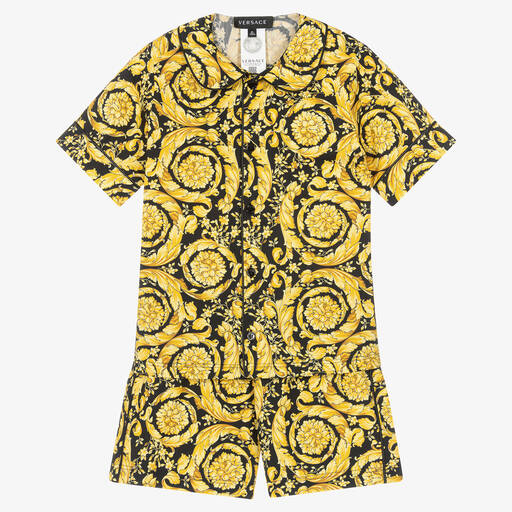 Versace-Pyjama noir et doré Barocco | Childrensalon Outlet