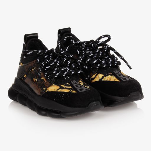 Versace-Black & Gold Barocco Trainers | Childrensalon Outlet