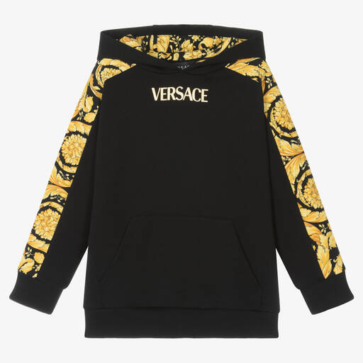 Versace-توب هودي بطبعة باروك قطن لون أسود وذهبي | Childrensalon Outlet