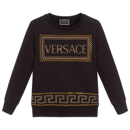Versace-سويتشيرت قطن لون أسود و ذهبي للبنات  | Childrensalon Outlet