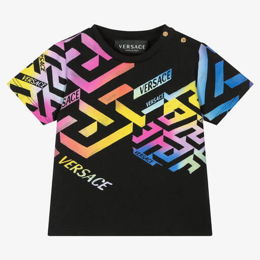 Versace-Schwarzes Greca Baby-T-Shirt | Childrensalon Outlet