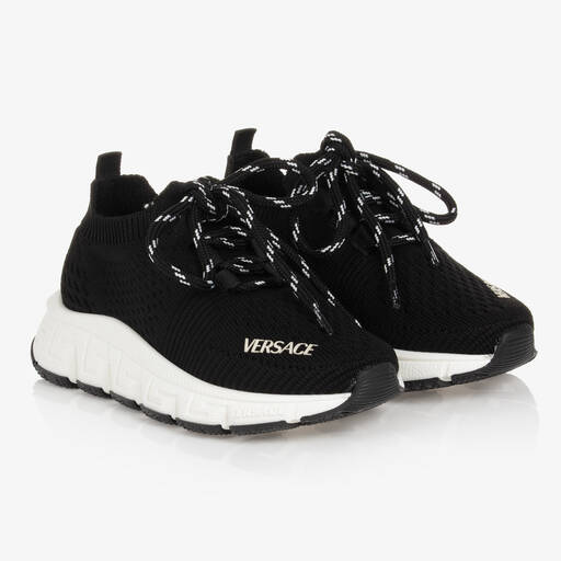 Versace-Black Knitted Trigreca Trainers | Childrensalon Outlet