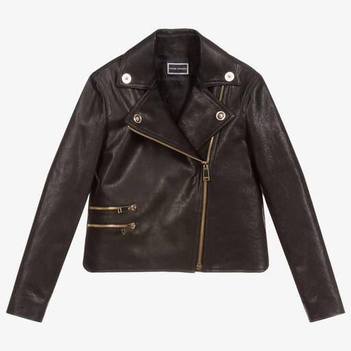 Versace-Black Leather Biker Jacket | Childrensalon Outlet