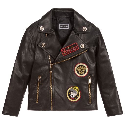Versace-Black Leather Biker Jacket | Childrensalon Outlet
