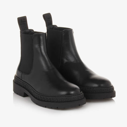 Versace-Black Leather Chelsea Boots | Childrensalon Outlet