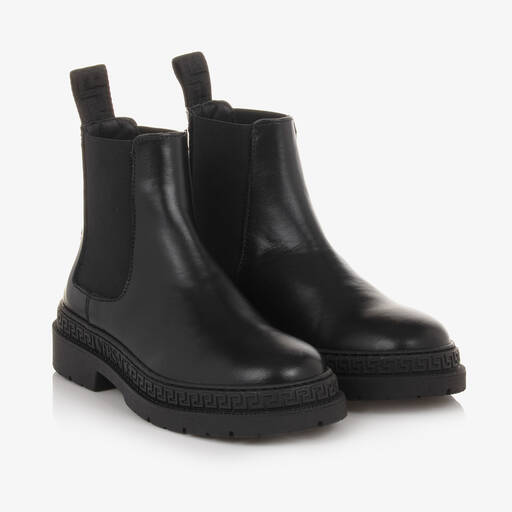 Versace-Bottines Chelsea noires en cuir | Childrensalon Outlet