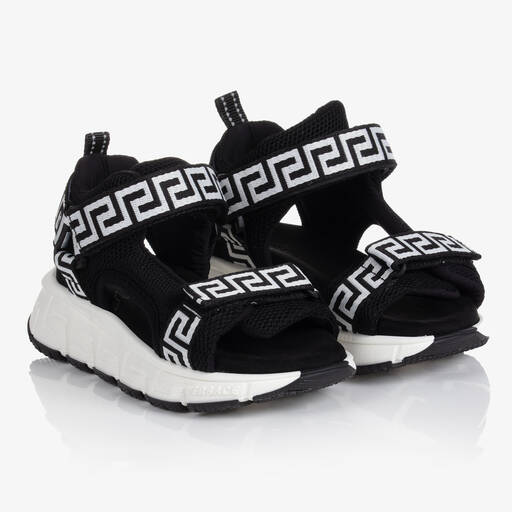 Versace-Black & White Greca Sandals | Childrensalon Outlet