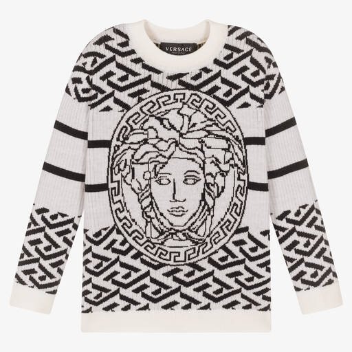 Versace-Black & White Medusa Sweater | Childrensalon Outlet