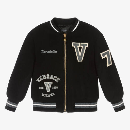 Versace-Черная шерстяная куртка-бомбер | Childrensalon Outlet