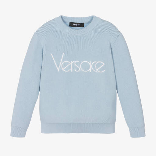 Versace-Blue Cotton Knit Sweater | Childrensalon Outlet