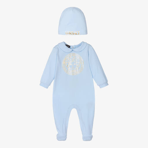 Versace-Blue Logo Babygrow Gift Set | Childrensalon Outlet