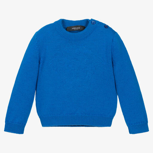 Versace-Blue Wool Knit Medusa Sweater | Childrensalon Outlet