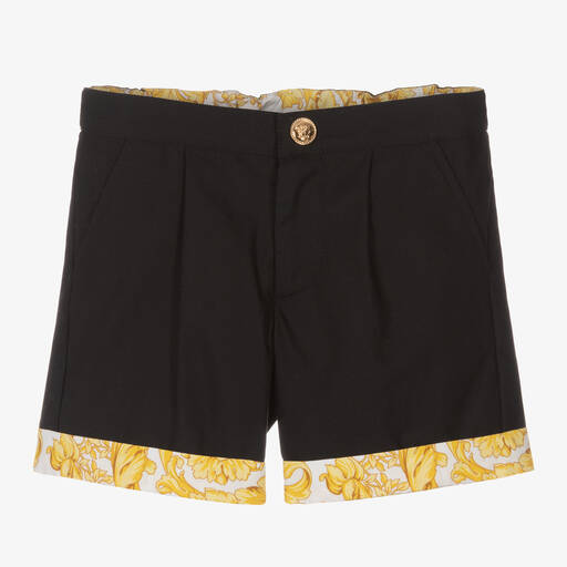 Versace-Boys Black Cotton Barocco Shorts | Childrensalon Outlet