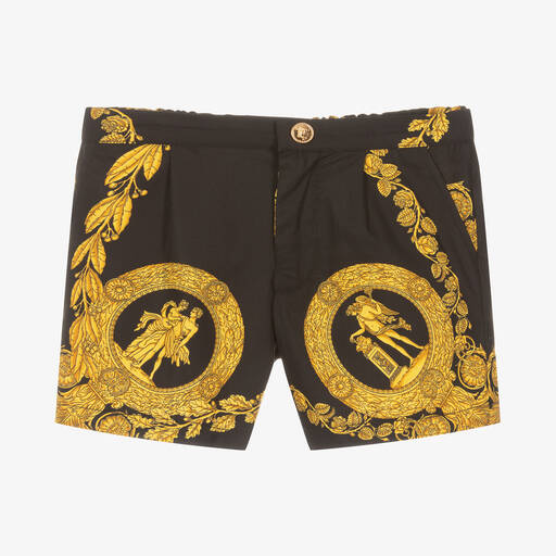 Versace-شورت قطن بوبلين لون أسود بطبعة الباروك | Childrensalon Outlet
