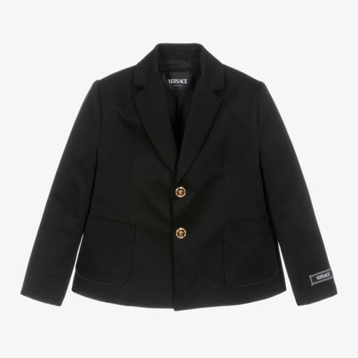 Versace-Черный однобортный пиджак из хлопка для мальчиков | Childrensalon Outlet