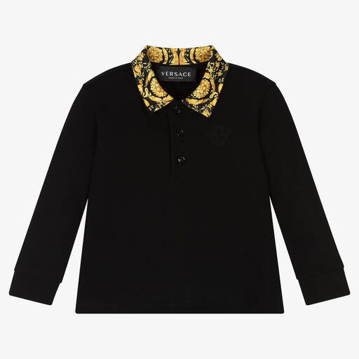 Versace-Boys Black Cotton Polo Shirt | Childrensalon Outlet