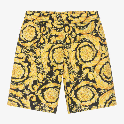 Versace-Черно-золотистые шорты Barocco из хлопка для мальчиков | Childrensalon Outlet